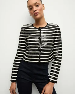 Mickey Sequin Cropped Jacket in Black/White